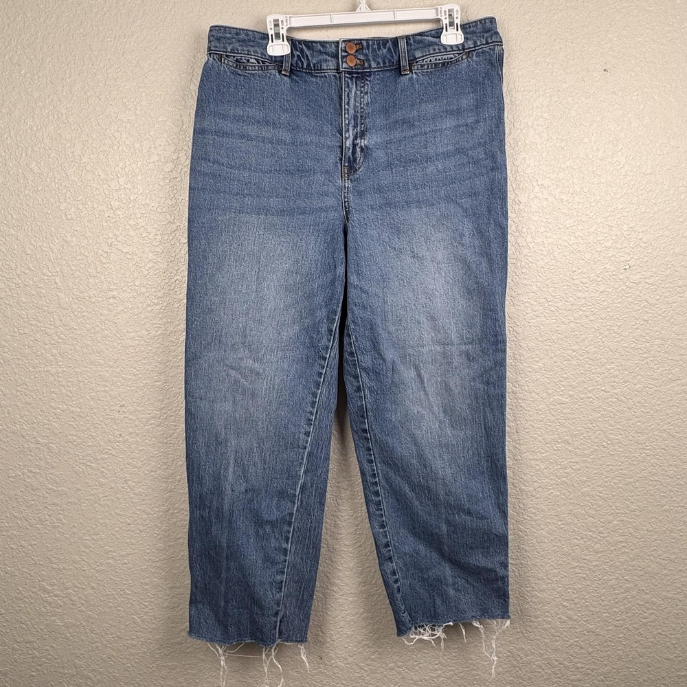 Talbots Jeans Womens 12 (35x26) Blue Easy Straight Ankle Raw Hem Frayed Stretch